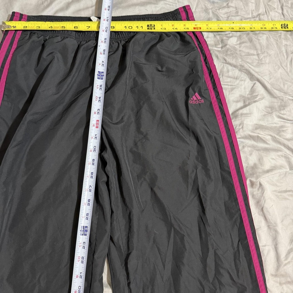 Adidas Track Pants Womens L Black Pink 3 Stripe Elastic Waist Mesh Lined - Picture 5 of 7